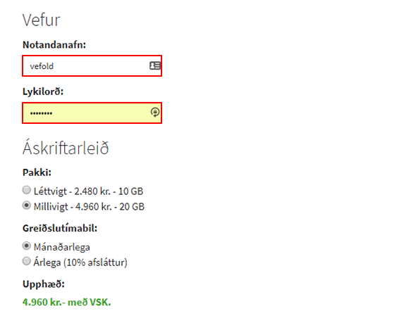 Á þessari mynd er skjáskot af bakenda Vefaldar