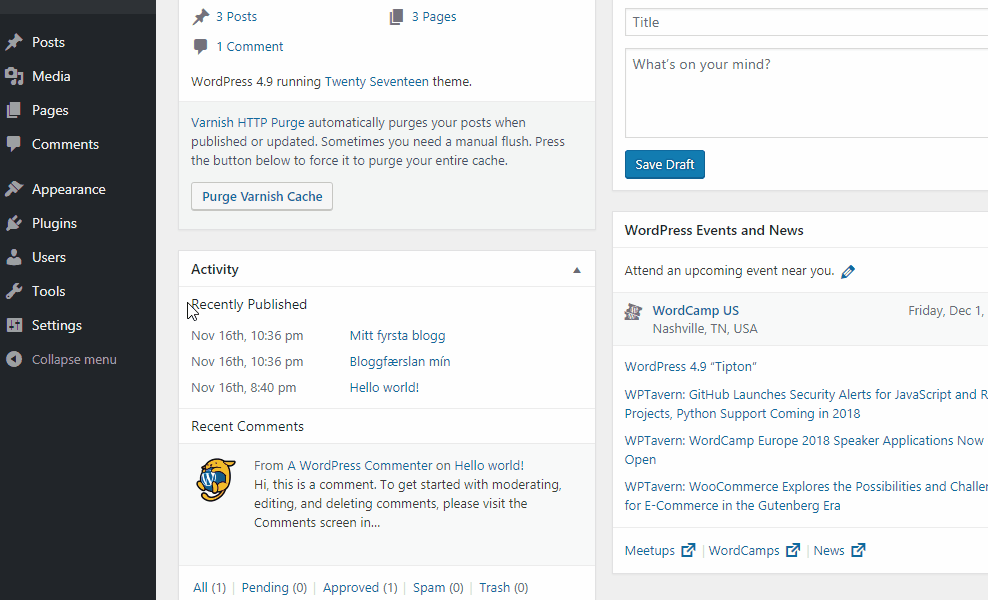 Þessi mynd sýnir notendastillingar í WordPress bakenda