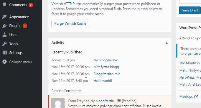 Myndin sýnir hvernig þú stillir athugasemdir í WordPress
