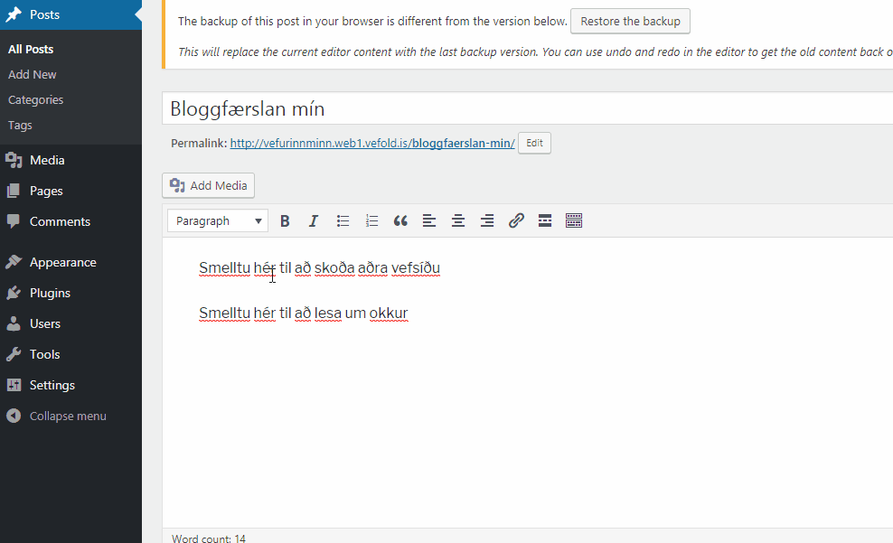 Hvernig á að búa til hlekk í WordPress