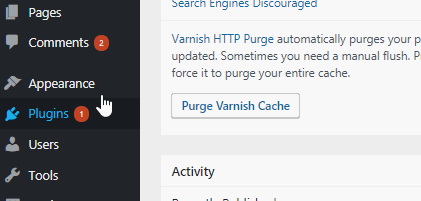 Myndin sýnir menu í WordPress mælaborðinu