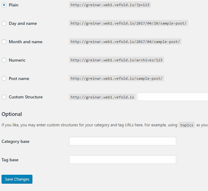 Mynd sem sýnir WordPress Permalinks