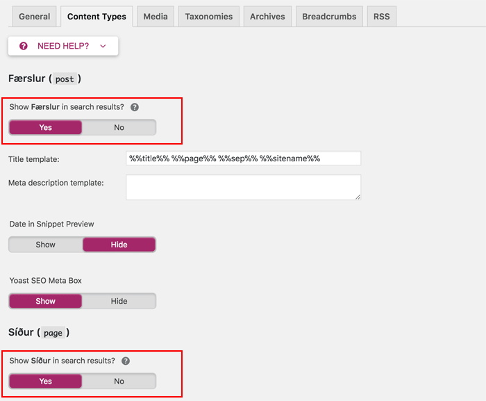 Leitarvélabestun í Yoast. XML Sitemaps.