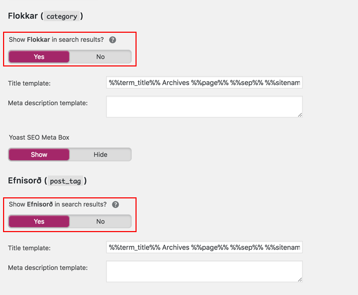 Leitarvélabestun í Yoast. XML Sitemaps.