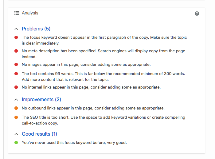 Leitarvélabestun í Yoast. Analysis.