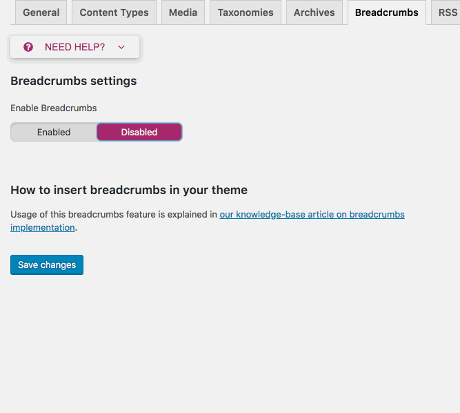 Leitarvélabestun í Yoast. Breadcrumbs.