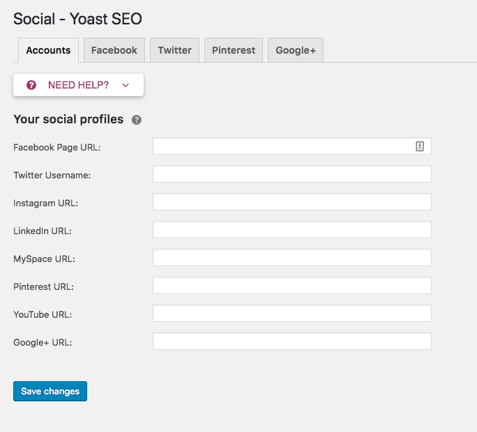 Leitarvélabestun í Yoast. Samfélagsmiðlar.