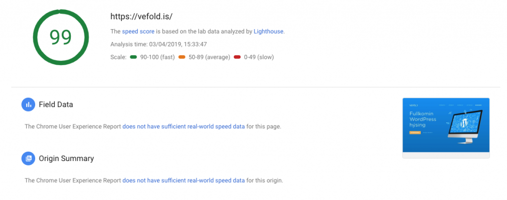 Veföld hraðaprófun